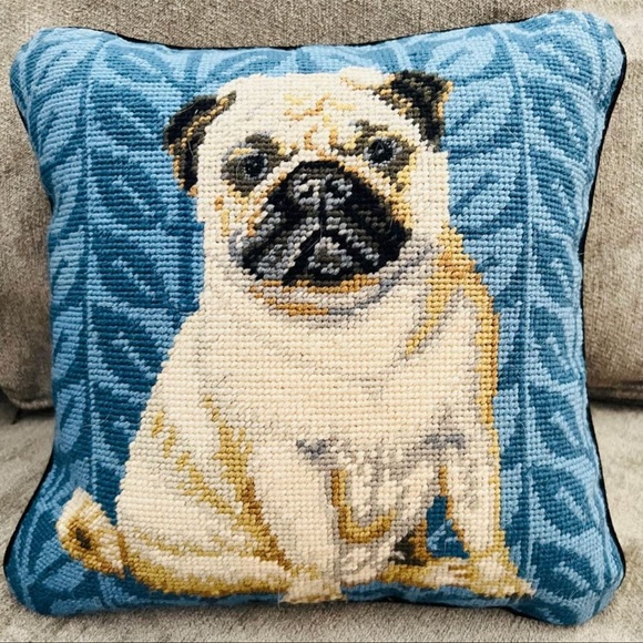 Handmade Other - Pug Design Cross Stitch Pillow 12”x12”.
